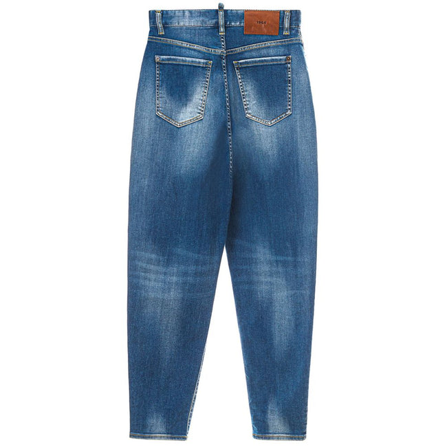 Blue Cotton High-Waisted JeanDsquared2 High Waist Sasoon Jeans. Medium wash, semi-stretch fabric, zipper and button front fastening, fabric logo tag on flap, five pockets, leather ‘1964’ tag on back. Ankle length. Composition: 92% Cotton, 8% Elastane-Sku
