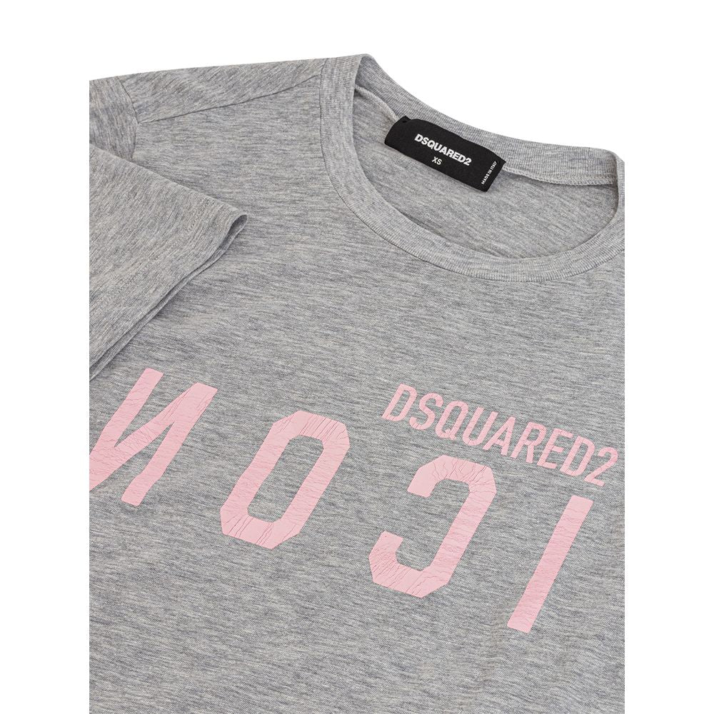 Grey Cotton T-Shirt with Pink Dsquared2 Icon Logo