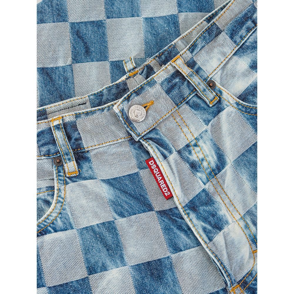 Blue Cotton Relaxed Fit JeansDsquared2 Damier Wash San Diego Check Jeans. Check printed fabric with washed effect, button fastening, logo tag on fly, five pockets. On the back leather tag with engraved tone-on-tone logo. High waist, relaxed fit. Compositi