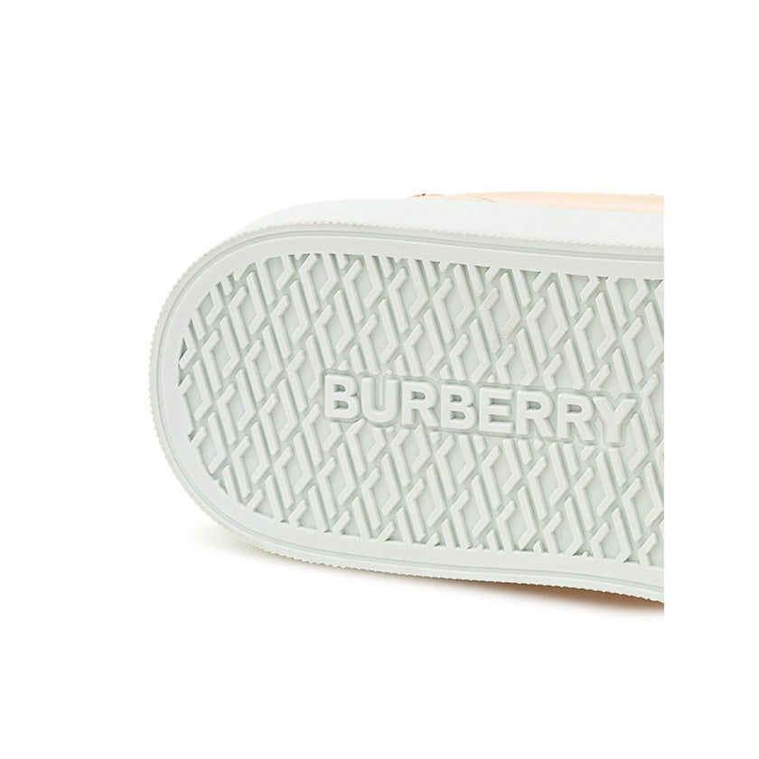 Pink Leather Low Top SneakersBurberry Powder Leather Sneaker. Tone-on-tone lace-up front, round toe, tone-on-tone topstitching, white rubber sole. Embossed tone-on-tone logo on back. Composition: 100% Leather-Sku inside:24GIU91Pink Leather Low Top Sneaker