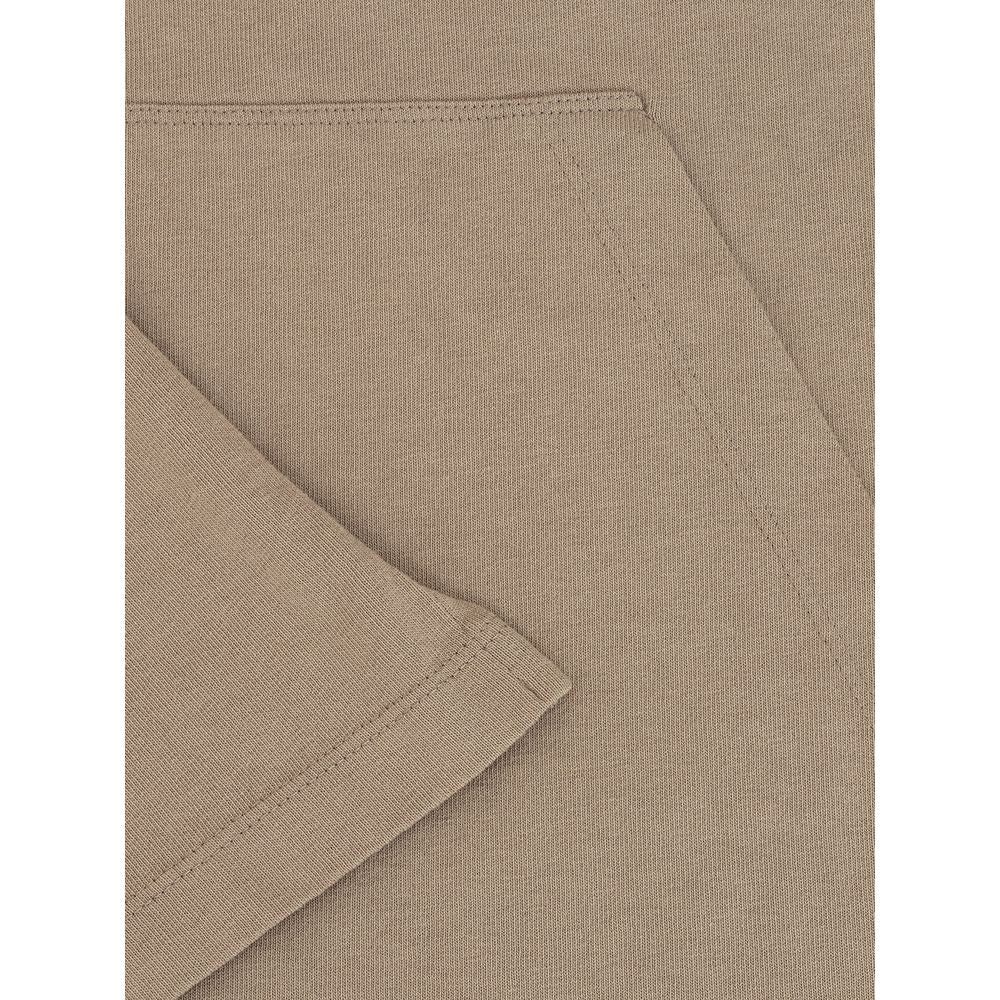 Beige Cotton Long-Sleeve T-Shirt with Logo Pocket