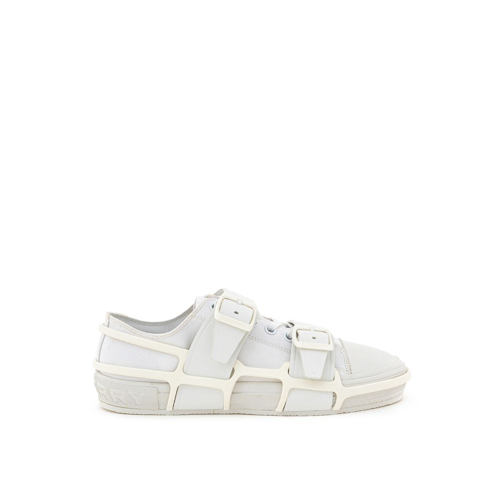 White Cotton Athletic SneakersBurberry White Canvas Sneaker with External Rubber Structure. Front fastening with tone-on-tone laces, round toe with white shiny rubber detail, engraved logo on the back. The shoe is covered with a white rubber/plastic struc