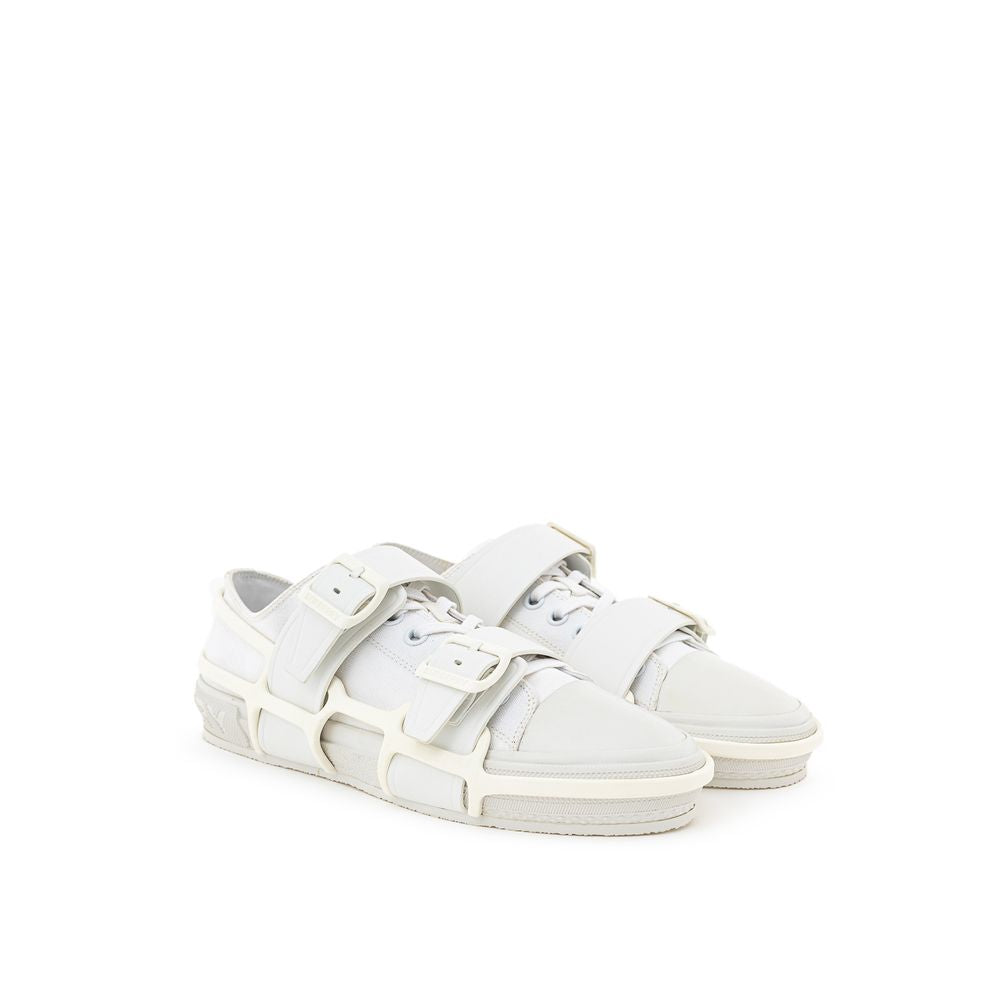 White Cotton Athletic SneakersBurberry White Canvas Sneaker with External Rubber Structure. Front fastening with tone-on-tone laces, round toe with white shiny rubber detail, engraved logo on the back. The shoe is covered with a white rubber/plastic struc
