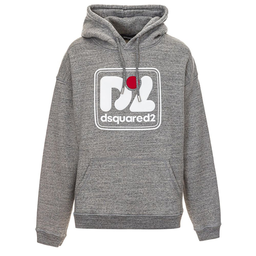 Gray Cotton SweatshirtDsquared2 Hercalina Over Fit Sweatshirt. In gray mélange with plush interior, adjustable hood, maxi front pocket. On front embossed rubberized logo in white. Consider the over fit of this product when purchasing. Composition: 100% Co