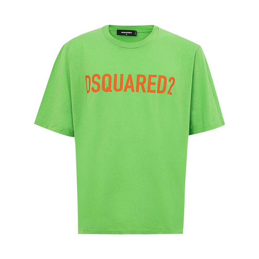 Electric Green Cotton Tee for MenIntroducing the exclusive Dsquared² Electric Green Cotton T-Shirt, a perfect blend of luxury and casual style. Crafted with the finest cotton sourced from Italy, this tee typifies modern elegance with a bold pop of color.