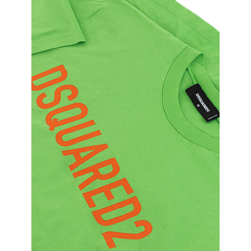 Electric Green Cotton Tee for MenIntroducing the exclusive Dsquared² Electric Green Cotton T-Shirt, a perfect blend of luxury and casual style. Crafted with the finest cotton sourced from Italy, this tee typifies modern elegance with a bold pop of color.