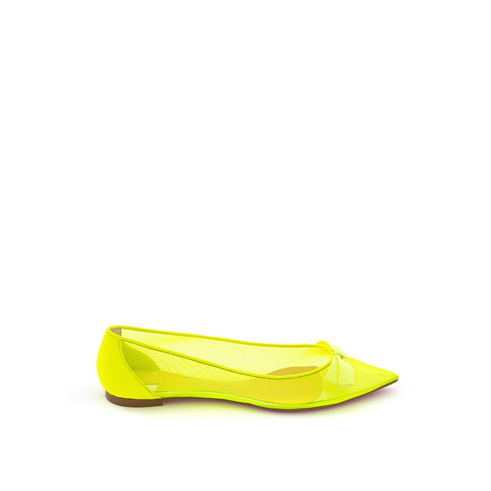Yellow Leather Ballet Flats with Pointed Toe and Bow