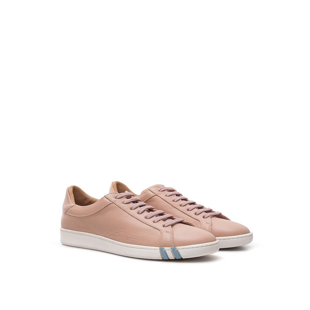 Pink Leather Low Top Sneakers with Signature Logo