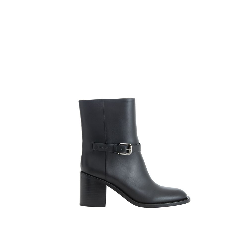 Schwarze Leder Stiefeletten mit Schnallenriemen