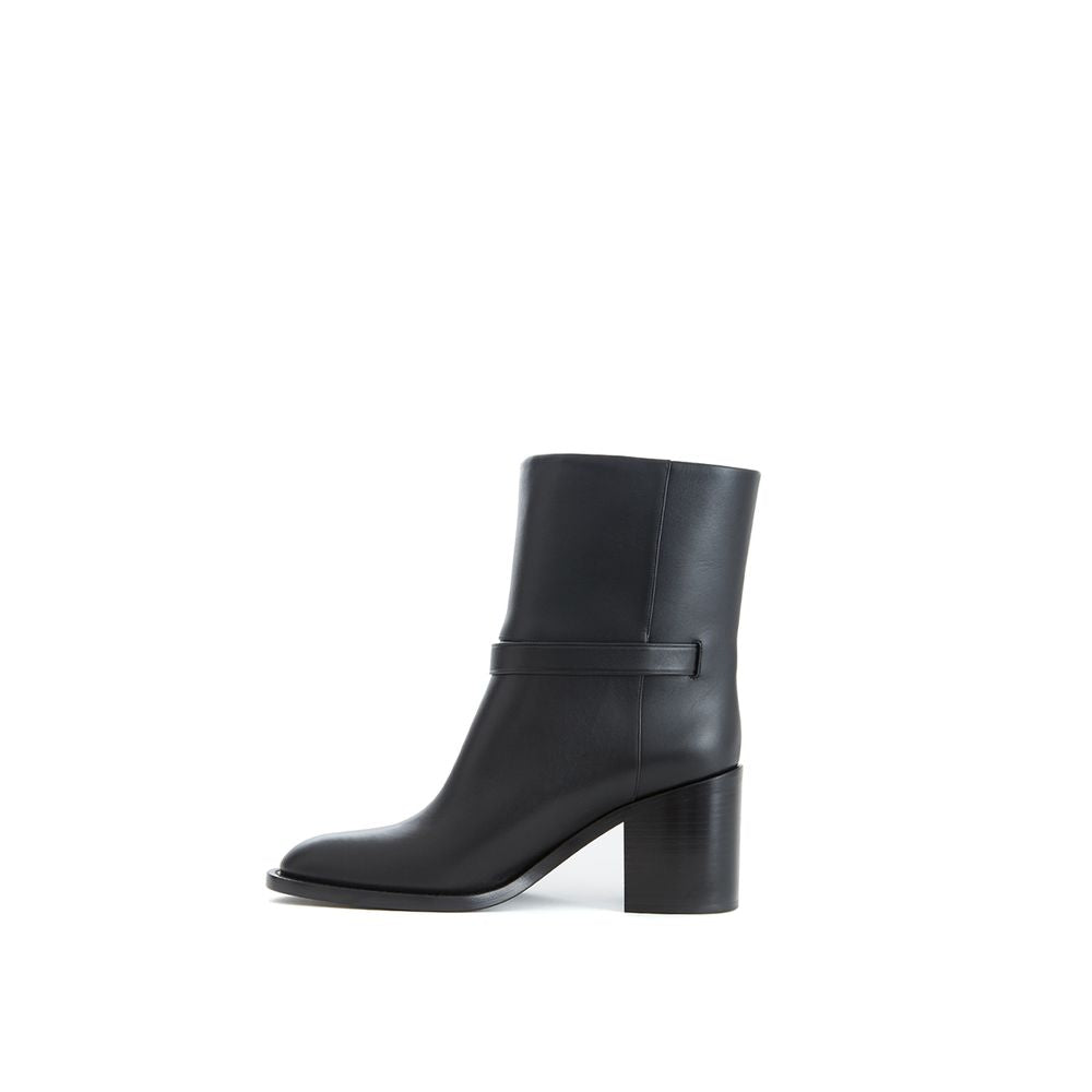 Schwarze Leder Stiefeletten mit Schnallenriemen