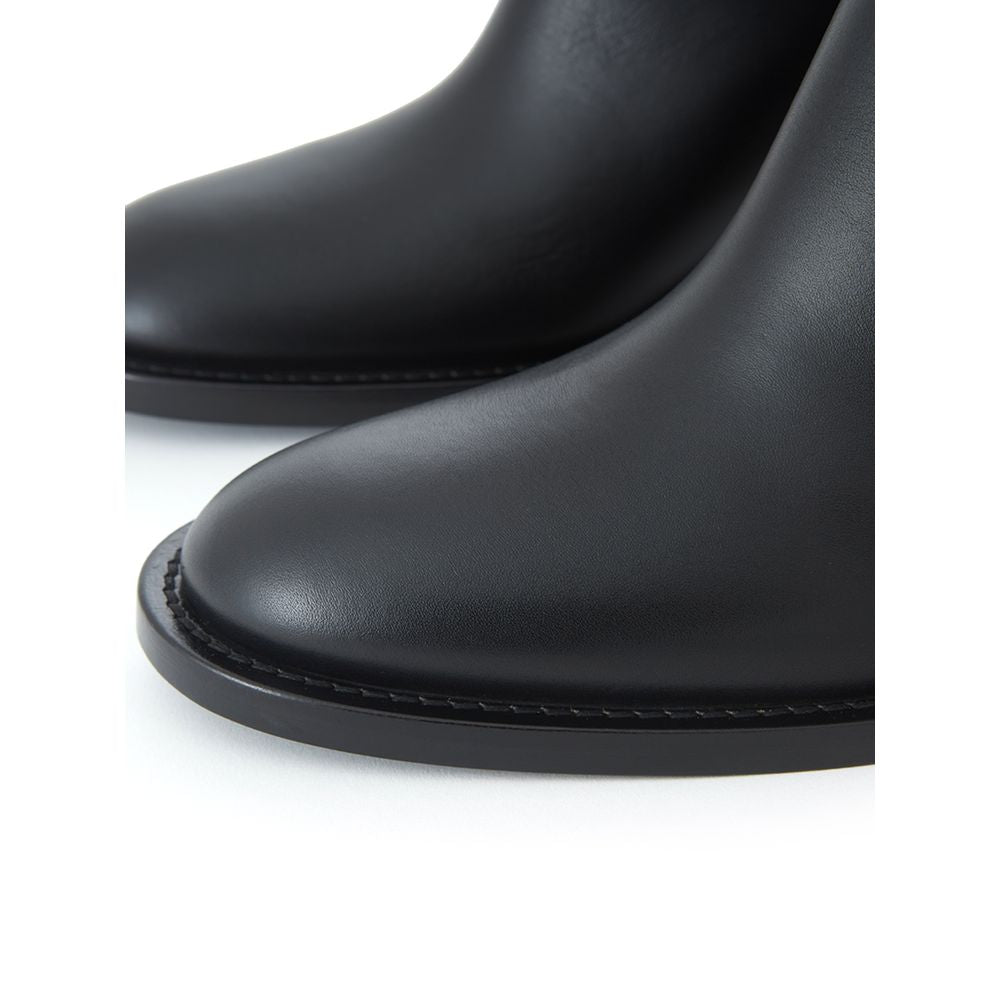 Black Leather Ankle Boots with Buckle Strap