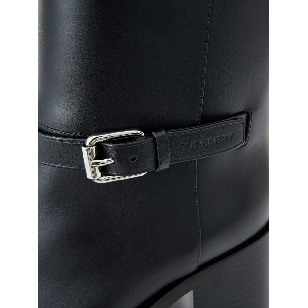 Black Leather Ankle Boots with Buckle Strap