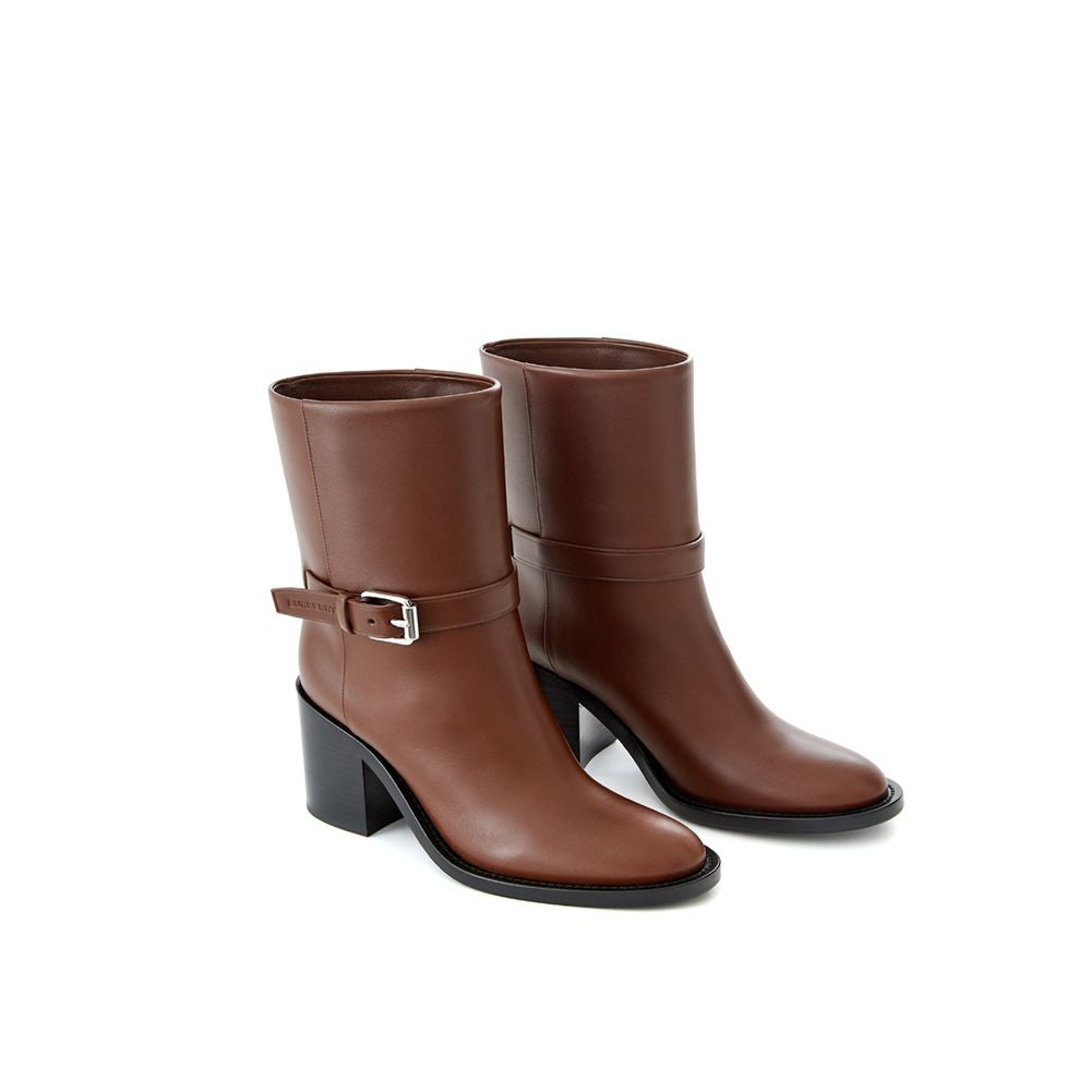 Braune Leder-Stiefeletten mit Schnallenriemen