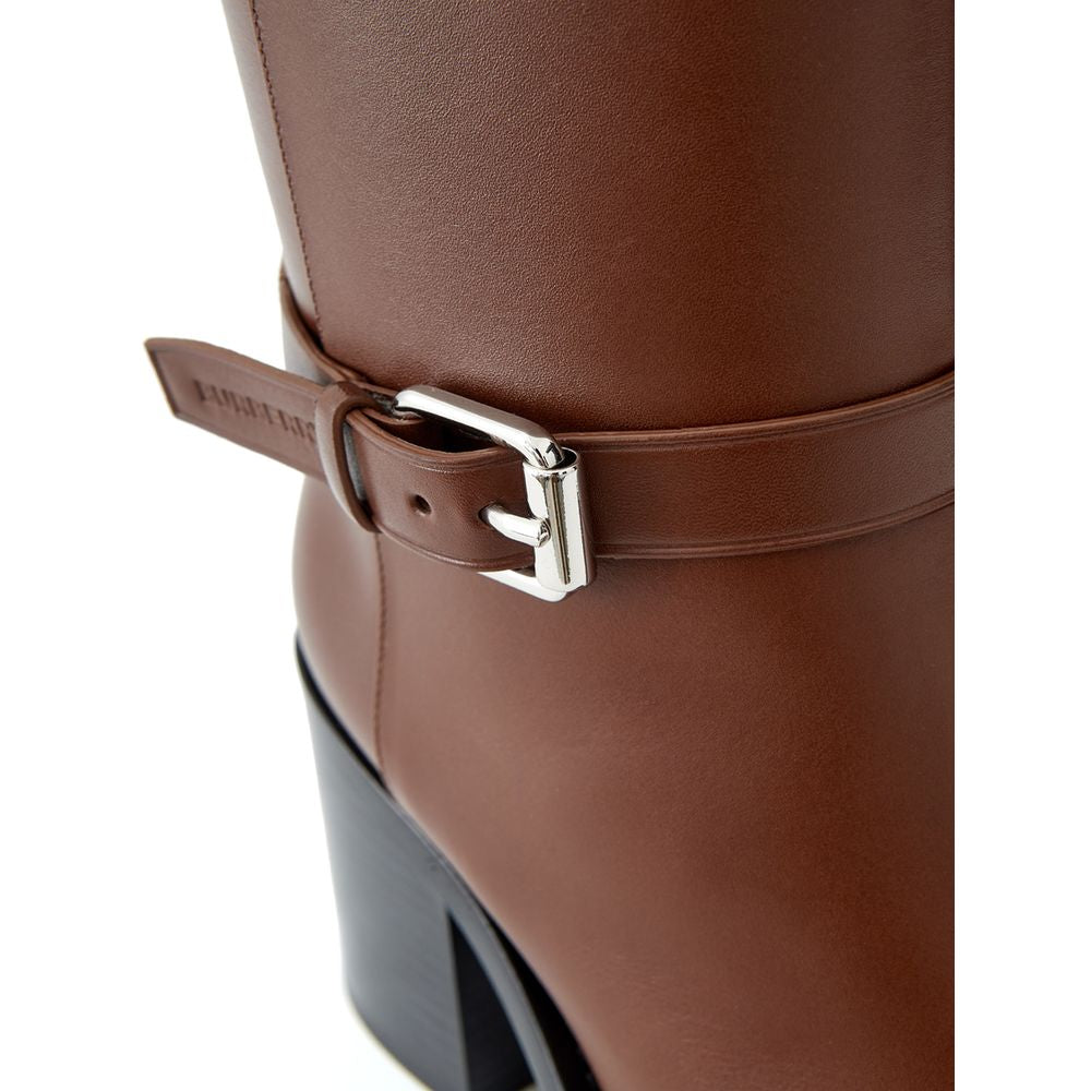 Braune Leder-Stiefeletten mit Schnallenriemen