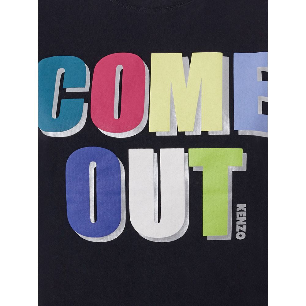 Black Cotton T-Shirt with Multicolor Print & Embroidered Logo