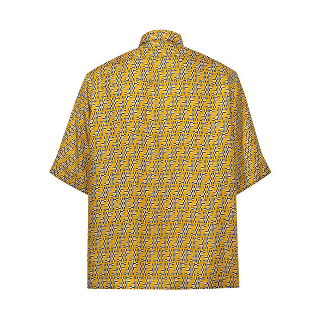 Yellow Silk Shortsleeve ShirtHita Yellow Silk Shirt with Fendi Labyrinth Print. Made of yellow silk with FF Labyrinth allover print, classic collar, short sleeves, front fastening with covered buttons, over fit, boxy fit pattern. Composition: 100% Silk In