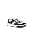 Black And White Leather Athletic SneakersDsquared2 Leather Bumper Sneakers. Front fastening with white laces, in white and black leather with black suede inserts on the front and back. Contrasting maple logo printed on the back, high white rubber sole and