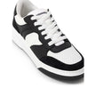 Black And White Leather Athletic SneakersDsquared2 Leather Bumper Sneakers. Front fastening with white laces, in white and black leather with black suede inserts on the front and back. Contrasting maple logo printed on the back, high white rubber sole and