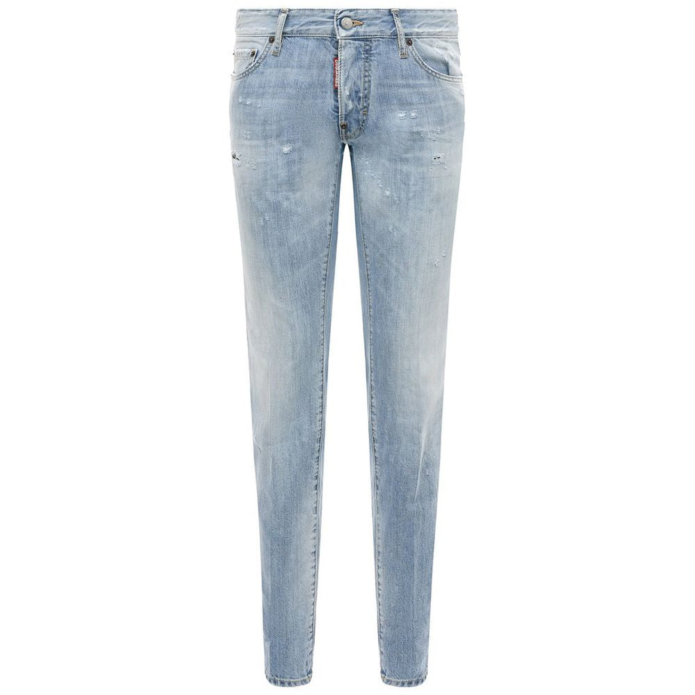 Blue Cotton Men JeansElevate your denim game with the edgy sophistication of Dsquared²’s light wash slim-fit jeans. Crafted with precision in Italy, these jeans feature an artful display of rips and distressed detailing for an effortlessly cool, worn-in l