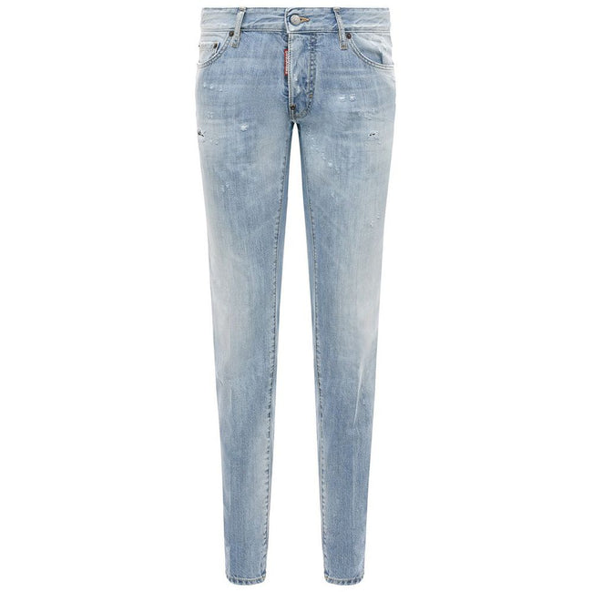 Blue Cotton Men JeansElevate your denim game with the edgy sophistication of Dsquared²’s light wash slim-fit jeans. Crafted with precision in Italy, these jeans feature an artful display of rips and distressed detailing for an effortlessly cool, worn-in l