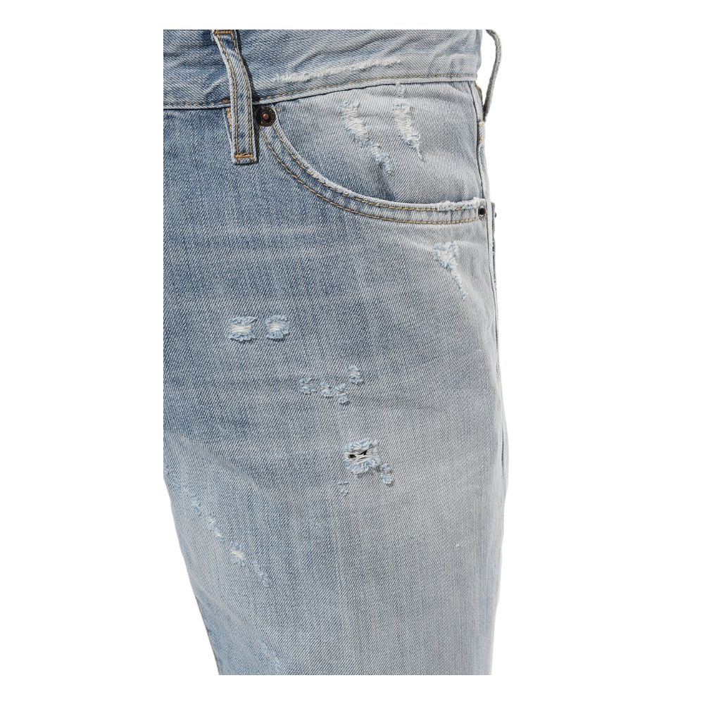 Blue Cotton Men JeansElevate your denim game with the edgy sophistication of Dsquared²’s light wash slim-fit jeans. Crafted with precision in Italy, these jeans feature an artful display of rips and distressed detailing for an effortlessly cool, worn-in l