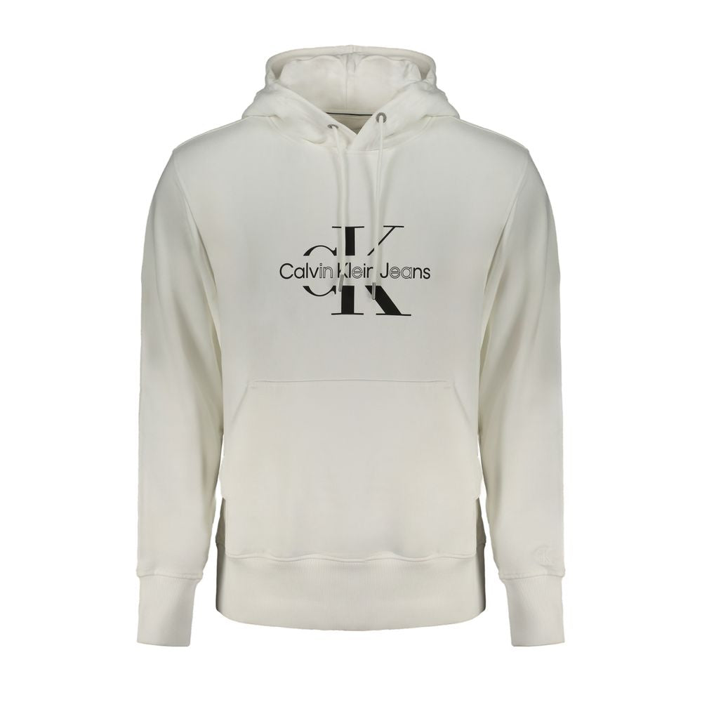 White Cotton Men SweaterElevate your casual ensemble with Calvin Klein’s pristine white hooded sweatshirt. This piece redefines effortless chic, combining comfort with the luxury of regenerative cotton. Its brushed texture and central pocket merge practic
