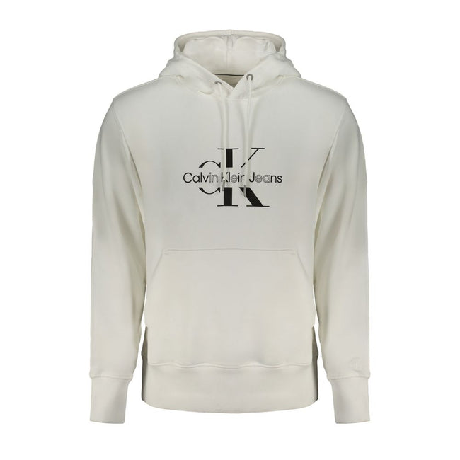 White Cotton Men SweaterElevate your casual ensemble with Calvin Klein’s pristine white hooded sweatshirt. This piece redefines effortless chic, combining comfort with the luxury of regenerative cotton. Its brushed texture and central pocket merge practic