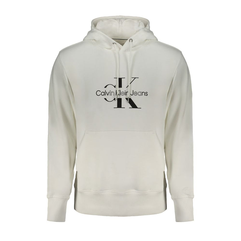 White Cotton Men SweaterElevate your casual ensemble with Calvin Klein’s pristine white hooded sweatshirt. This piece redefines effortless chic, combining comfort with the luxury of regenerative cotton. Its brushed texture and central pocket merge practic