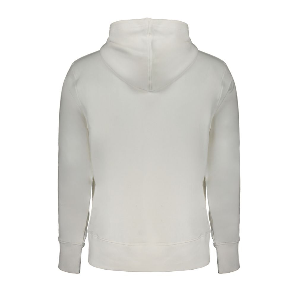 White Cotton Men SweaterElevate your casual ensemble with Calvin Klein’s pristine white hooded sweatshirt. This piece redefines effortless chic, combining comfort with the luxury of regenerative cotton. Its brushed texture and central pocket merge practic