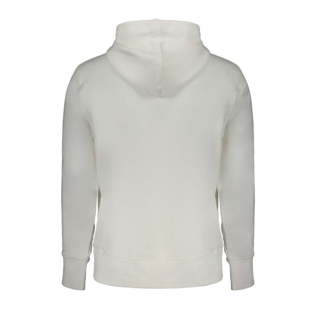 White Cotton Men SweaterElevate your casual ensemble with Calvin Klein’s pristine white hooded sweatshirt. This piece redefines effortless chic, combining comfort with the luxury of regenerative cotton. Its brushed texture and central pocket merge practic