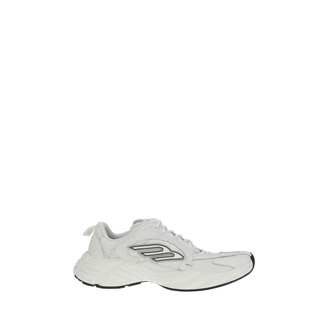 White Calf Leather Bos Taurus Athletic SneakersMonday Sneakers by Balenciaga combine a sporty aesthetic with refined details. Featuring exposed topstitching, they feature the embossed size on the back of the heel and the 3B Sports Icon rubber motif on bot