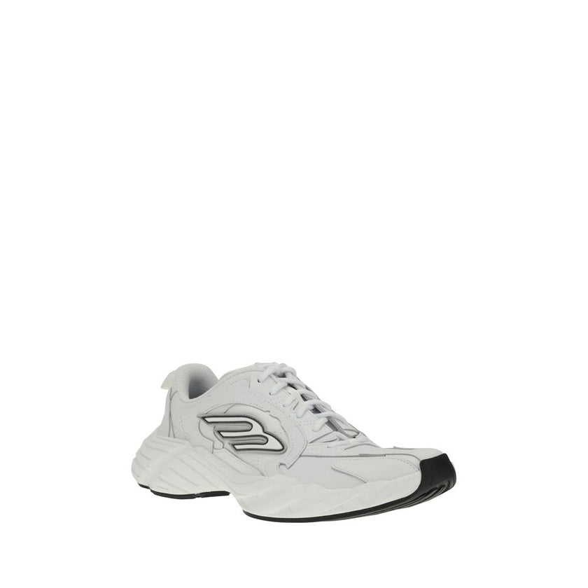 White Calf Leather Bos Taurus Athletic SneakersMonday Sneakers by Balenciaga combine a sporty aesthetic with refined details. Featuring exposed topstitching, they feature the embossed size on the back of the heel and the 3B Sports Icon rubber motif on bot