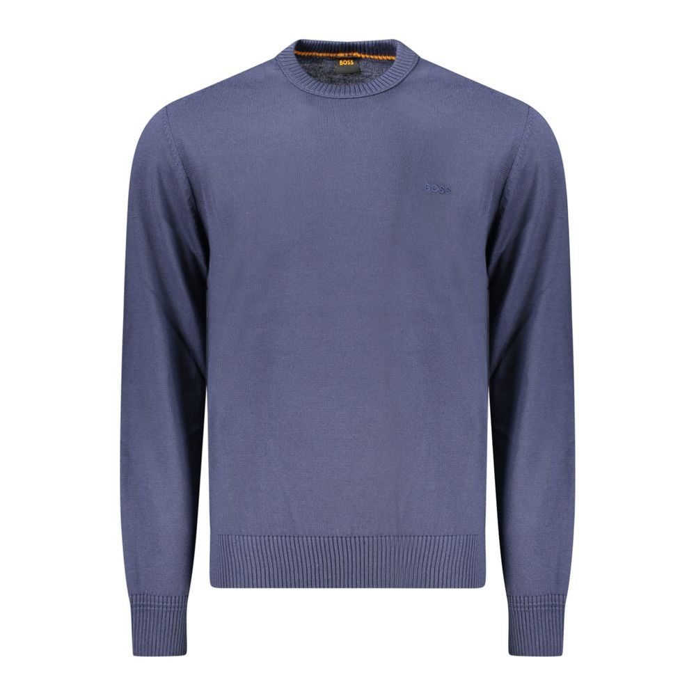 Blue Wool Men SweaterElevate your wardrobe essentials with the impeccable craftsmanship of Hugo Boss. This long-sleeved T-shirt blends sophistication with casual charm, featuring a sleek crew neck and the iconic logo delicately embroidered for a statement