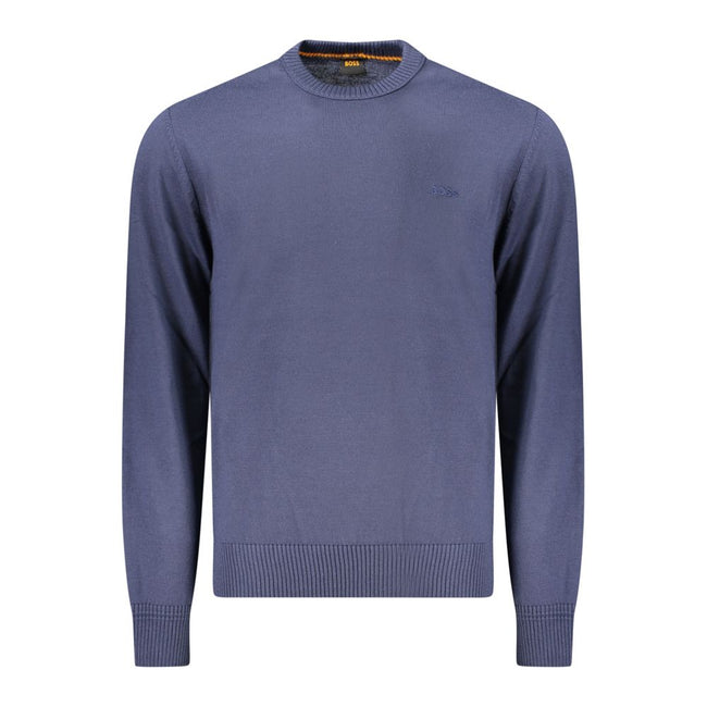 Blue Wool Men SweaterElevate your wardrobe essentials with the impeccable craftsmanship of Hugo Boss. This long-sleeved T-shirt blends sophistication with casual charm, featuring a sleek crew neck and the iconic logo delicately embroidered for a statement