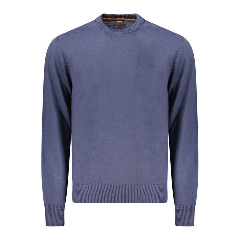 Blue Wool Men SweaterElevate your wardrobe essentials with the impeccable craftsmanship of Hugo Boss. This long-sleeved T-shirt blends sophistication with casual charm, featuring a sleek crew neck and the iconic logo delicately embroidered for a statement