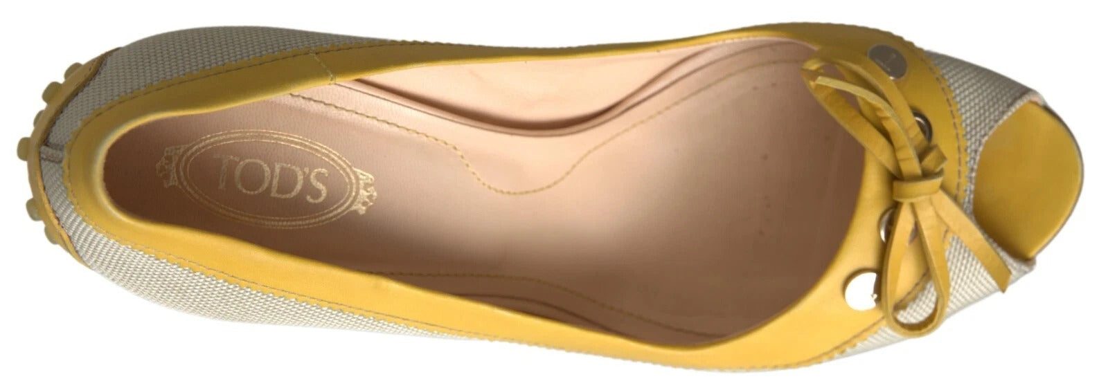 Yellow Off-White Leather Peep Toe Heels Pumps