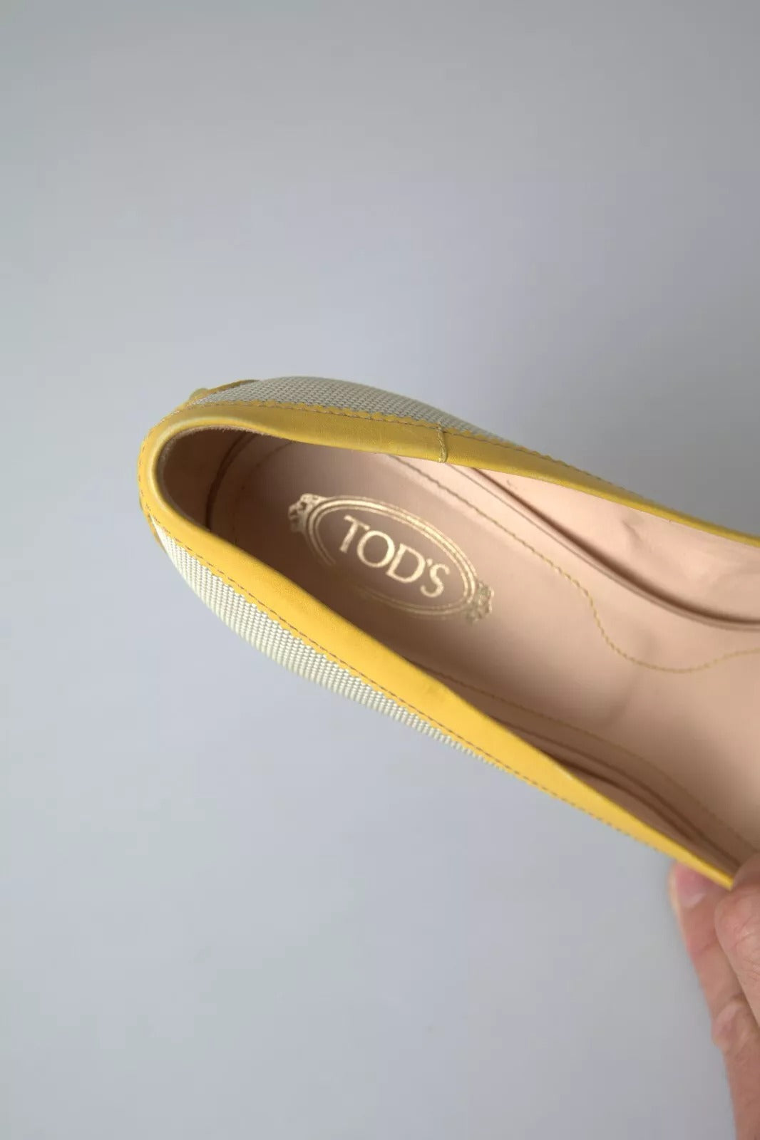 Yellow Off-White Leather Peep Toe Heels Pumps