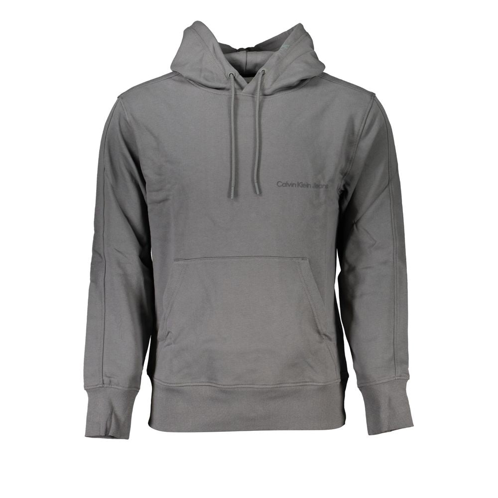 Elegant Gray Hooded SweatshirtIndulge in the comfort of this soft, brushed Calvin Klein sweatshirt, perfect for a refined yet casual look. Its long sleeves and hood offer a classic silhouette, while the central pocket provides functionality. The subtle pr