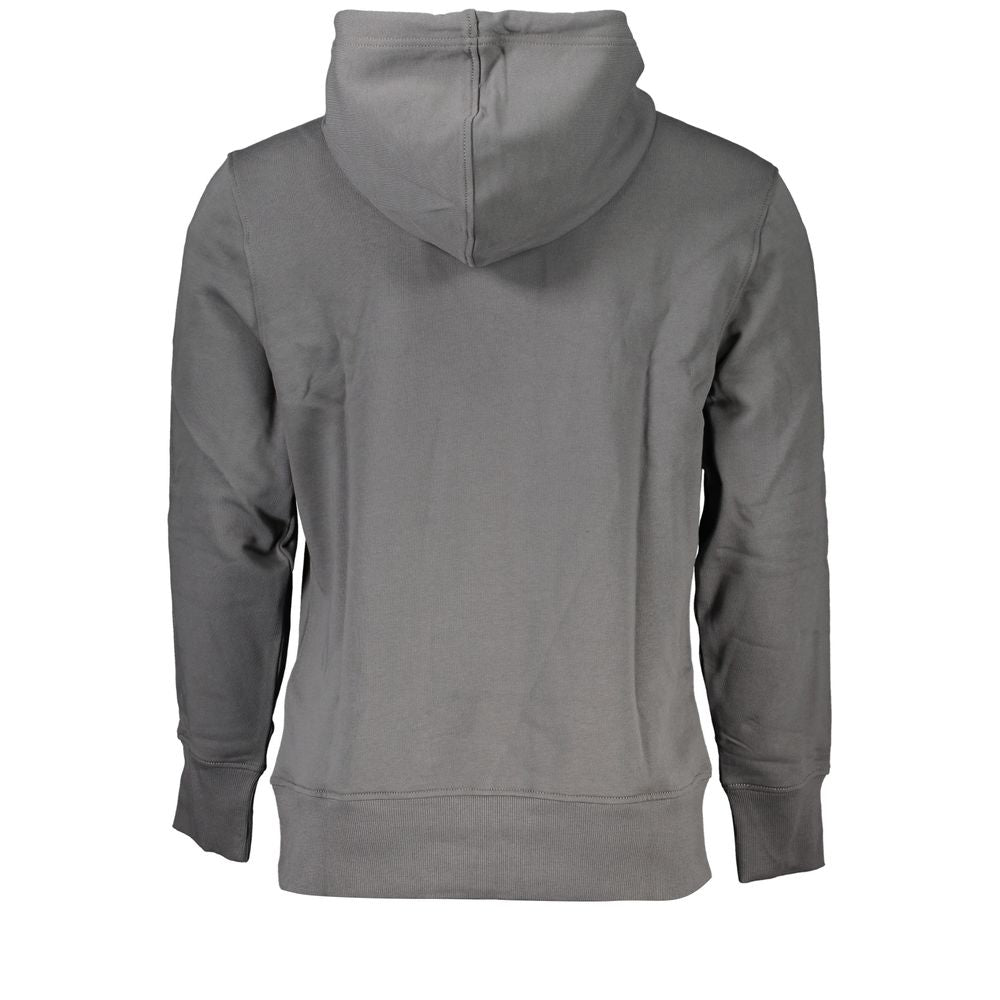 Elegant Gray Hooded SweatshirtIndulge in the comfort of this soft, brushed Calvin Klein sweatshirt, perfect for a refined yet casual look. Its long sleeves and hood offer a classic silhouette, while the central pocket provides functionality. The subtle pr