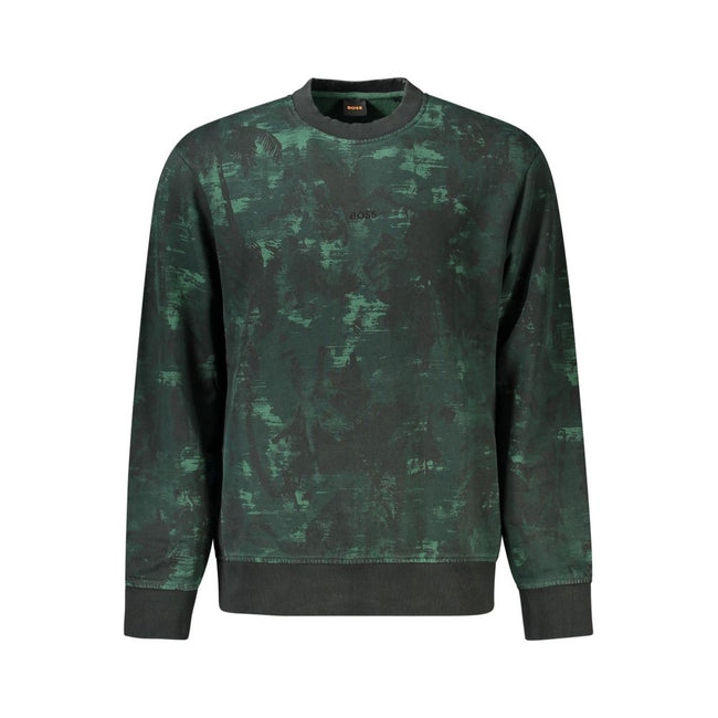 Green Cotton Men SweaterIndulge in the epitome of contemporary style with this Hugo Boss long sleeve sweatshirt. Crafted with meticulous detail, it features an eye-catching embroidery that makes a bold statement against its green backdrop. The contrasting