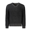 Black Wool Men SweaterElevate your wardrobe with the signature sophistication of Hugo Boss. This sleek long sleeve sweater features a classic V-neck cut, enhanced with eye-catching contrast details. The iconic logo subtly adorns the design, making it a pe