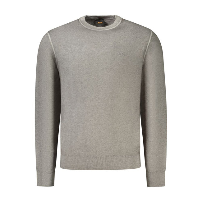 Gray Wool Mens SweaterElevate your style with the ‘Hugo Boss’ long-sleeved T-shirt, a true mark of sophistication and class. This sleek, crew neck top is adorned with exquisite embroidery and the iconic ‘Hugo Boss’ logo, adding a touch of luxury to your e
