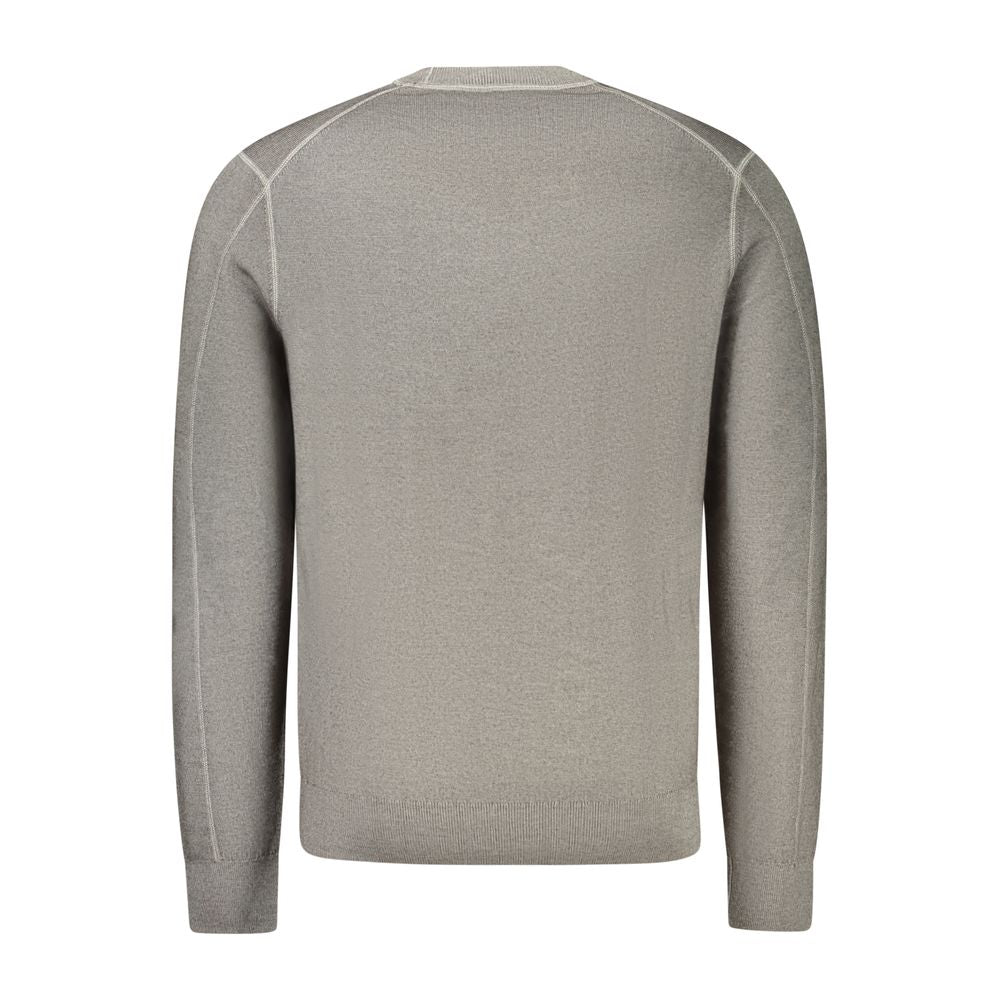 Grey Wool Men's Sweater with Embroidered Logo