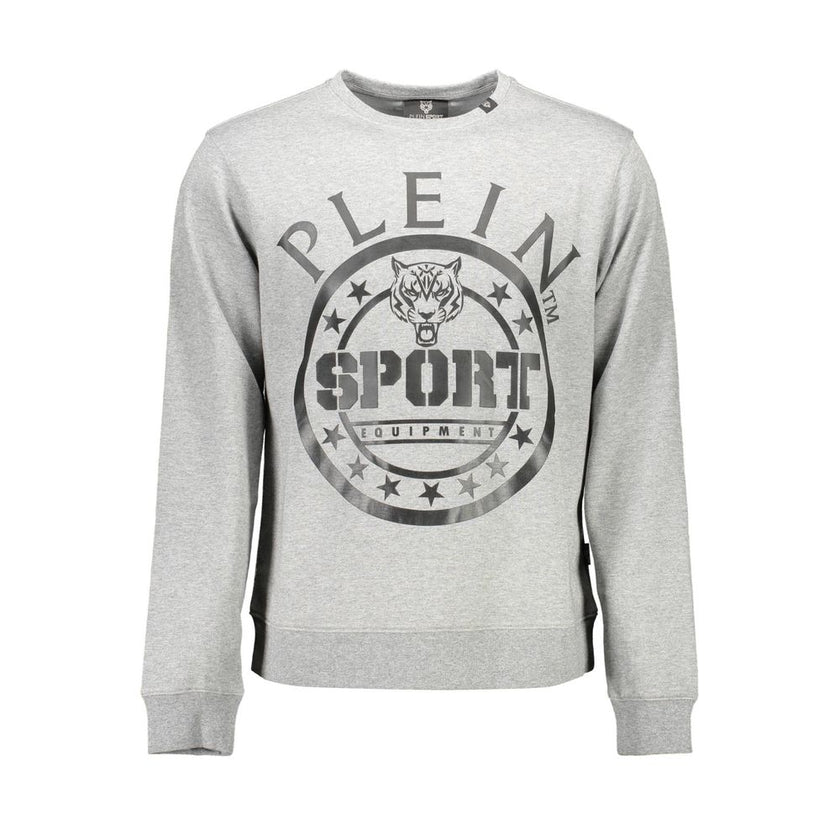 Gray Cotton Mens SweaterElevate your sport-luxe collection with the unmistakable edge of Plein Sport. This gray sweatshirt boasts long sleeves and a classic round neck, exuding casual sophistication. Accented with the brand’s bold print and iconic logo, i