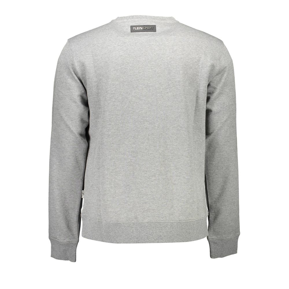 Gray Cotton Mens SweaterElevate your sport-luxe collection with the unmistakable edge of Plein Sport. This gray sweatshirt boasts long sleeves and a classic round neck, exuding casual sophistication. Accented with the brand’s bold print and iconic logo, i
