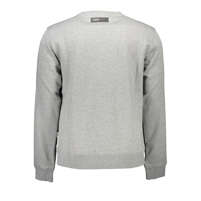 Gray Cotton Mens SweaterElevate your sport-luxe collection with the unmistakable edge of Plein Sport. This gray sweatshirt boasts long sleeves and a classic round neck, exuding casual sophistication. Accented with the brand’s bold print and iconic logo, i