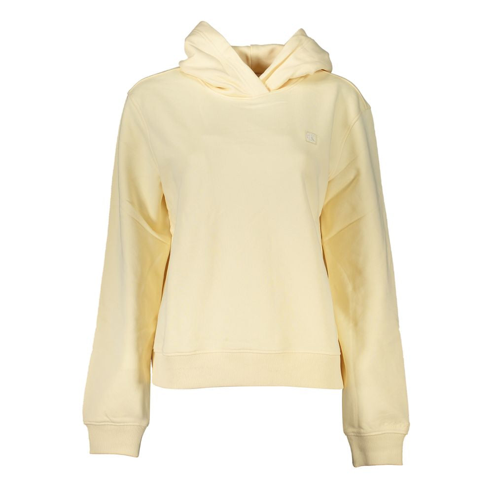 Beige Cotton Women SweaterElevate your wardrobe with the sleek sophistication of Calvin Klein. This chic beige sweatshirt seamlessly blends comfort with high fashion. Boasting long sleeves, a cozy hood, and an eye-catching logo that captures the essence o