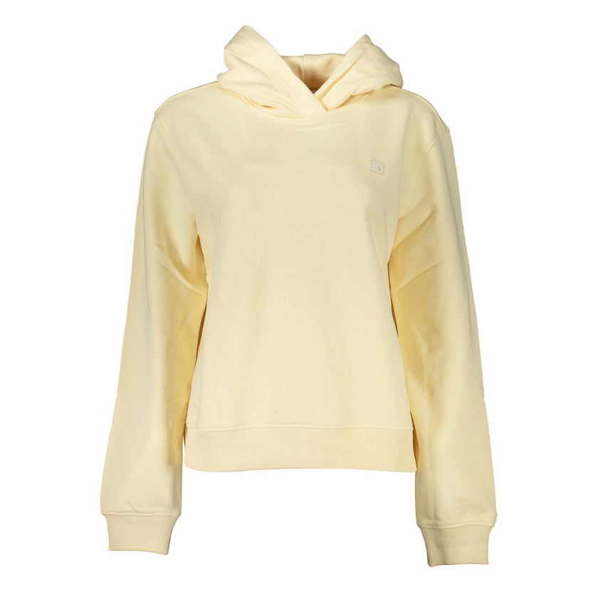Beige Cotton Women SweaterElevate your wardrobe with the sleek sophistication of Calvin Klein. This chic beige sweatshirt seamlessly blends comfort with high fashion. Boasting long sleeves, a cozy hood, and an eye-catching logo that captures the essence o