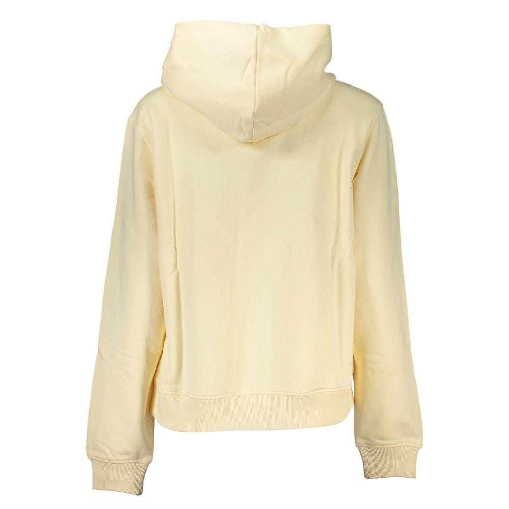 Beige Cotton Women SweaterElevate your wardrobe with the sleek sophistication of Calvin Klein. This chic beige sweatshirt seamlessly blends comfort with high fashion. Boasting long sleeves, a cozy hood, and an eye-catching logo that captures the essence o