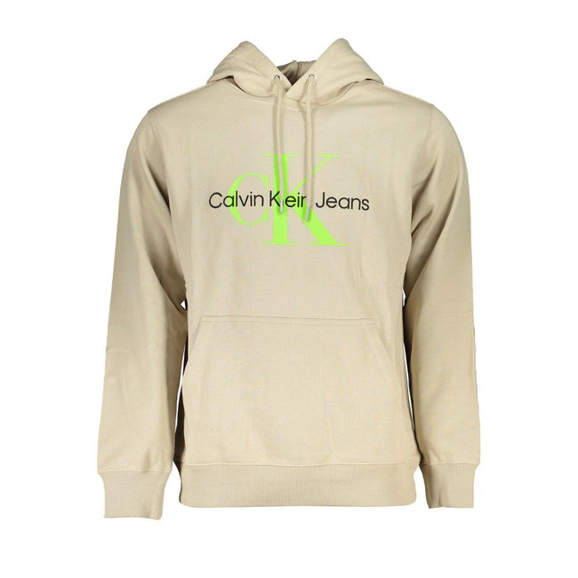Beige Cotton Men SweaterElevate your style quotient with Calvin Klein’s impeccably crafted sweatshirt. This beige, long-sleeved marvel seamlessly blends comfort and chic with its soft fleece, cozy hood, and central pocket for functionality. Adorned with c
